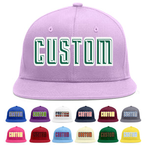 Custom Light Purple Kelly Green-White Flat Eaves Sport Baseball Cap