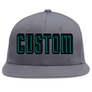 Custom Dark Gray Aqua-Black Flat Eaves Sport Baseball Cap