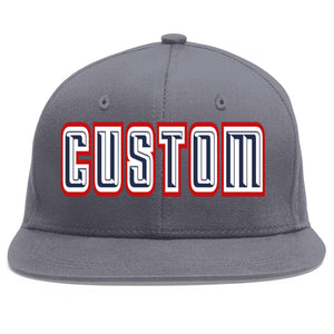 Custom Dark Gray Navy-White Flat Eaves Sport Baseball Cap