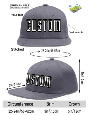 Custom Dark Gray White-Black Flat Eaves Sport Baseball Cap