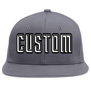 Custom Dark Gray White-Black Flat Eaves Sport Baseball Cap