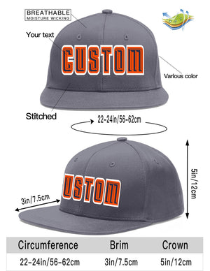 Custom Dark Gray Navy-Orange Flat Eaves Sport Baseball Cap