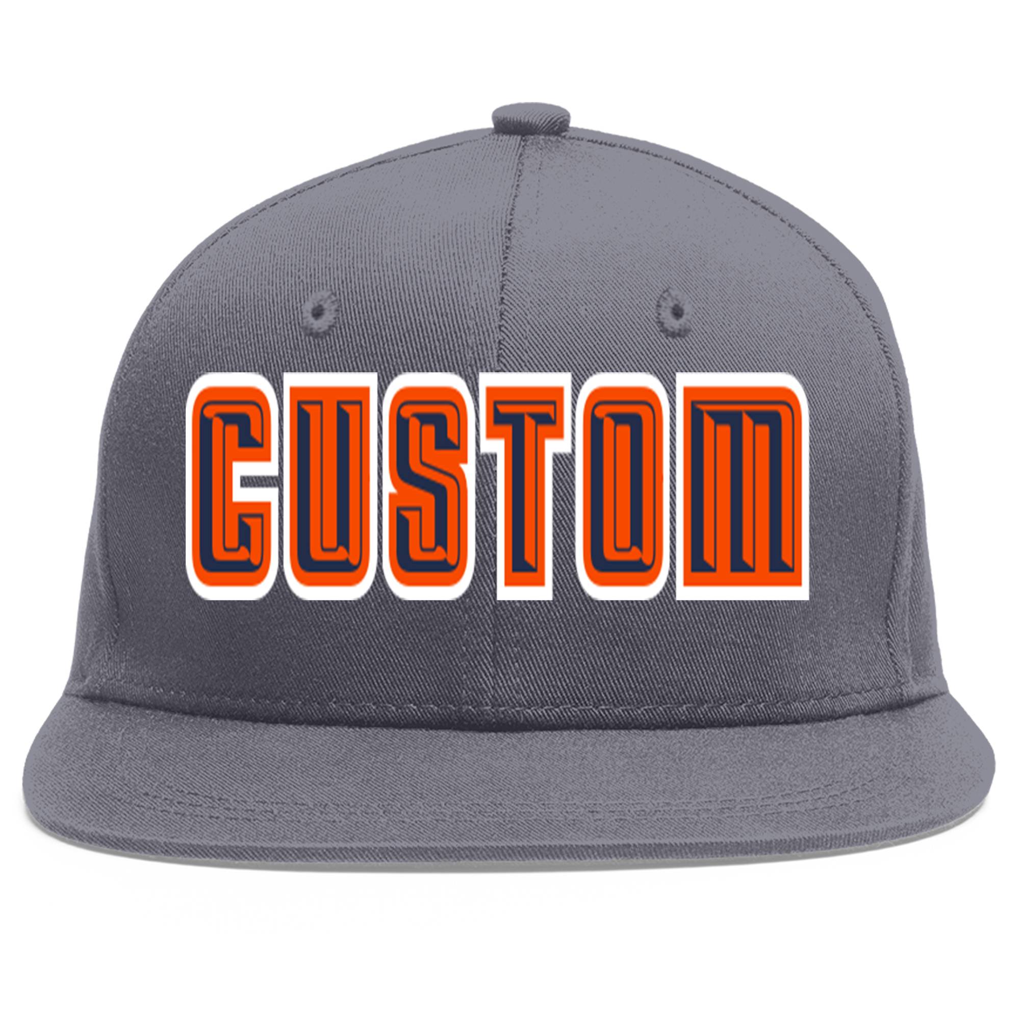 Custom Dark Gray Navy-Orange Flat Eaves Sport Baseball Cap