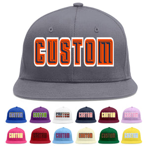 Custom Dark Gray Navy-Orange Flat Eaves Sport Baseball Cap