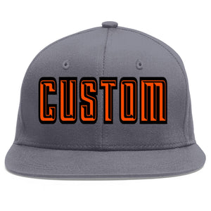 Custom Dark Gray Orange-Black Flat Eaves Sport Baseball Cap