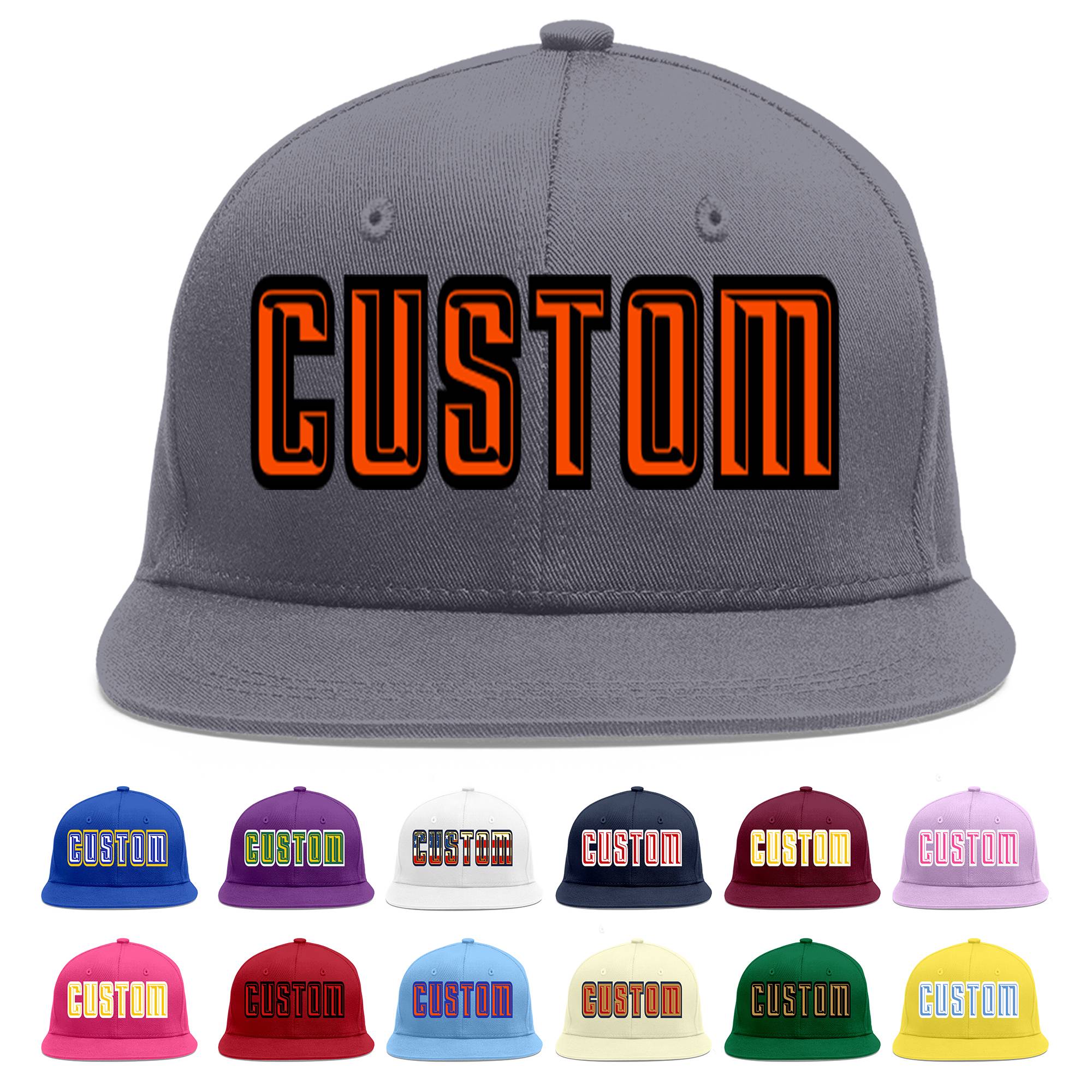 Custom Dark Gray Orange-Black Flat Eaves Sport Baseball Cap