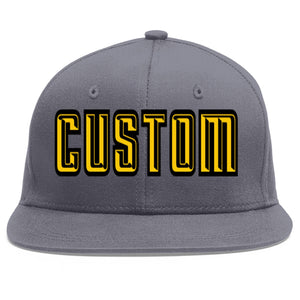 Casquette de baseball sport personnalisée gris foncé or-noir Flat Eaves