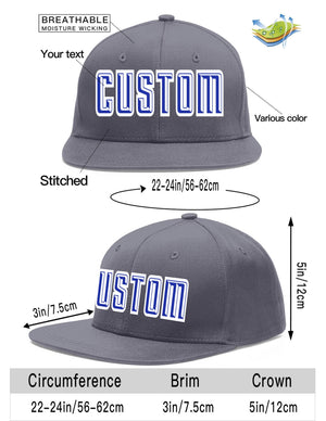 Custom Dark Gray Royal-White Flat Eaves Sport Baseball Cap