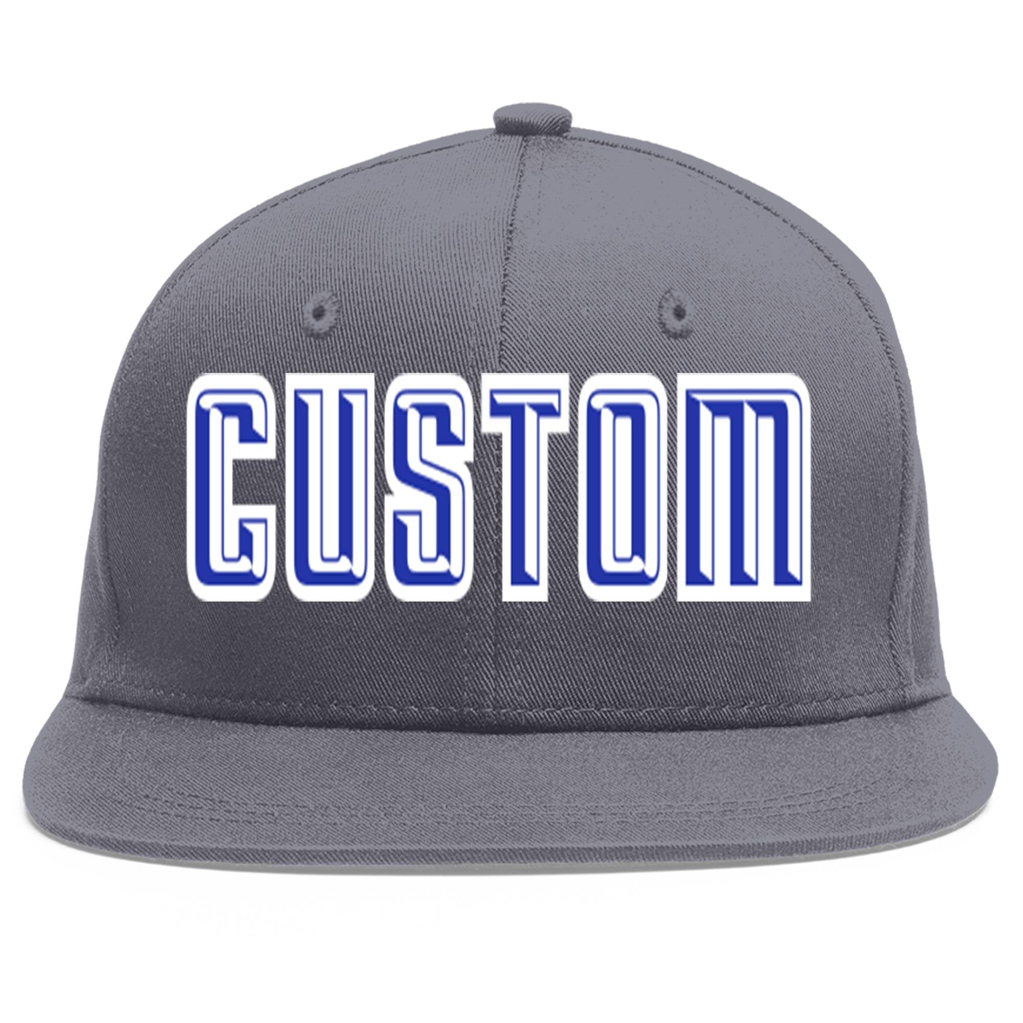 Casquette de baseball sport personnalisée gris foncé Royal-White Flat Eaves