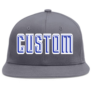 Custom Dark Gray Royal-White Flat Eaves Sport Baseball Cap