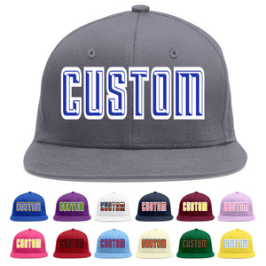 Custom Dark Gray Royal-White Flat Eaves Sport Baseball Cap