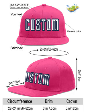 Custom Rose Red White-Navy Flat Eaves Sport Baseball Cap