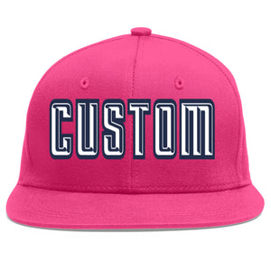 Custom Rose Red White-Navy Flat Eaves Sport Baseball Cap