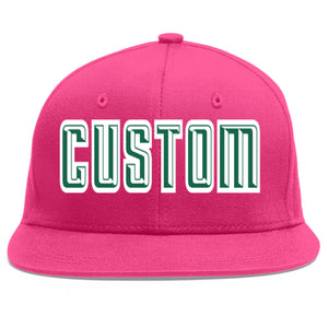 Custom Rose Red Kelly Green-White Flat Eaves Sport Baseball Cap