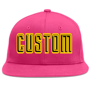 Custom Rose Red Black-Gold Flat Eaves Sport Baseball Cap