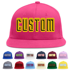 Custom Rose Red Black-Gold Flat Eaves Sport Baseball Cap