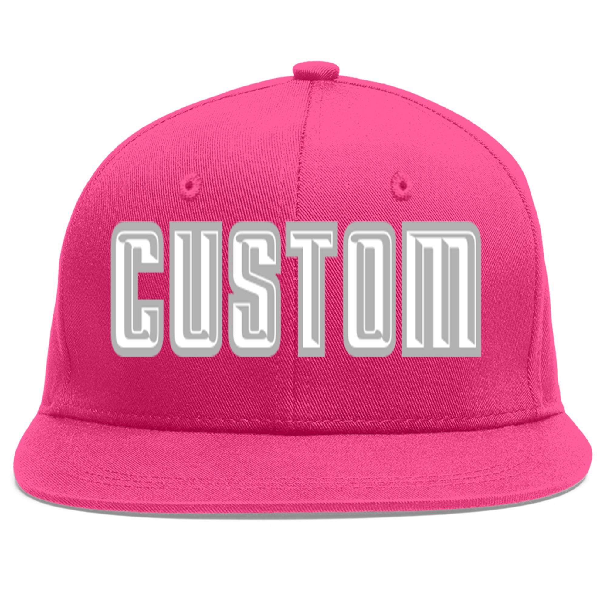 Custom Rose Red White-Gray Flat Eaves Sport Baseball Cap