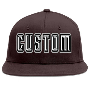 Custom Brown White-Black Flat Eaves Sport Baseball Cap