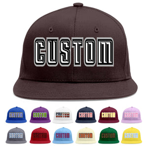 Custom Brown White-Black Flat Eaves Sport Baseball Cap