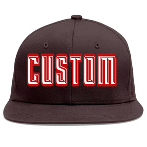 Custom Brown White-Red Flat Eaves Sport Baseball Cap