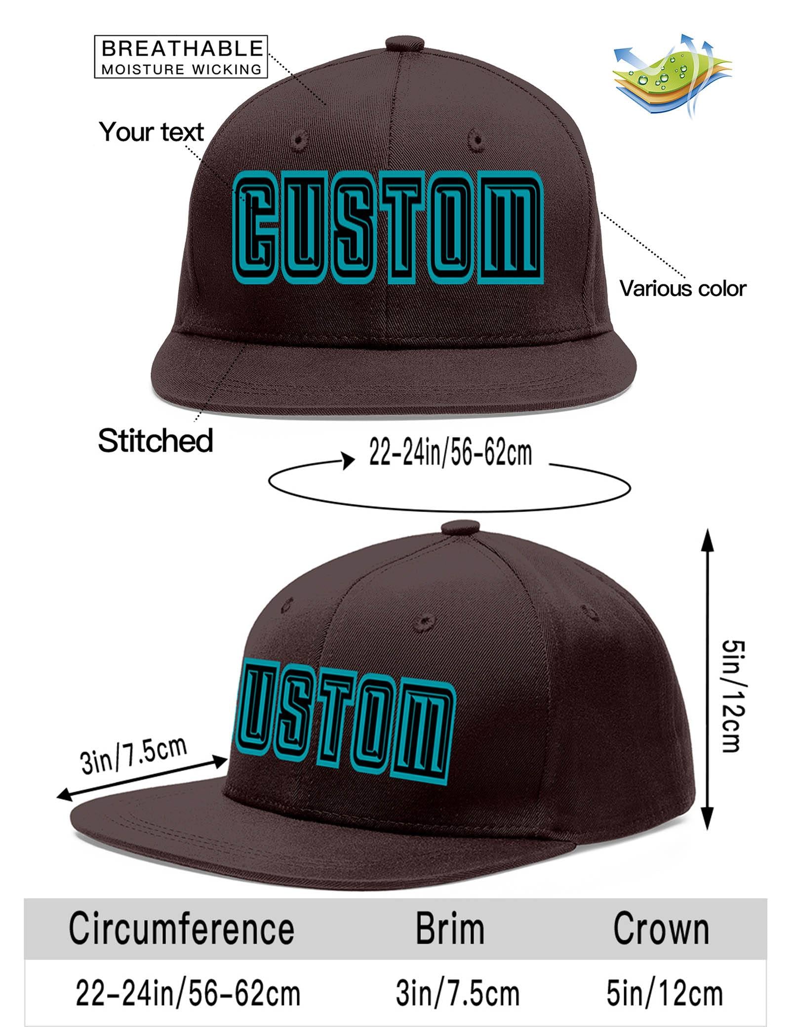 Custom Brown Aqua-Black Flat Eaves Sport Baseball Cap