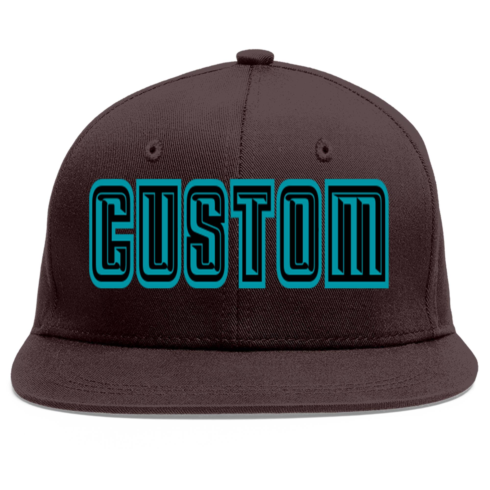 Casquette de baseball sport personnalisée marron aqua-noir Flat Eaves