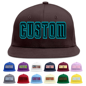 Casquette de baseball sport personnalisée marron aqua-noir Flat Eaves