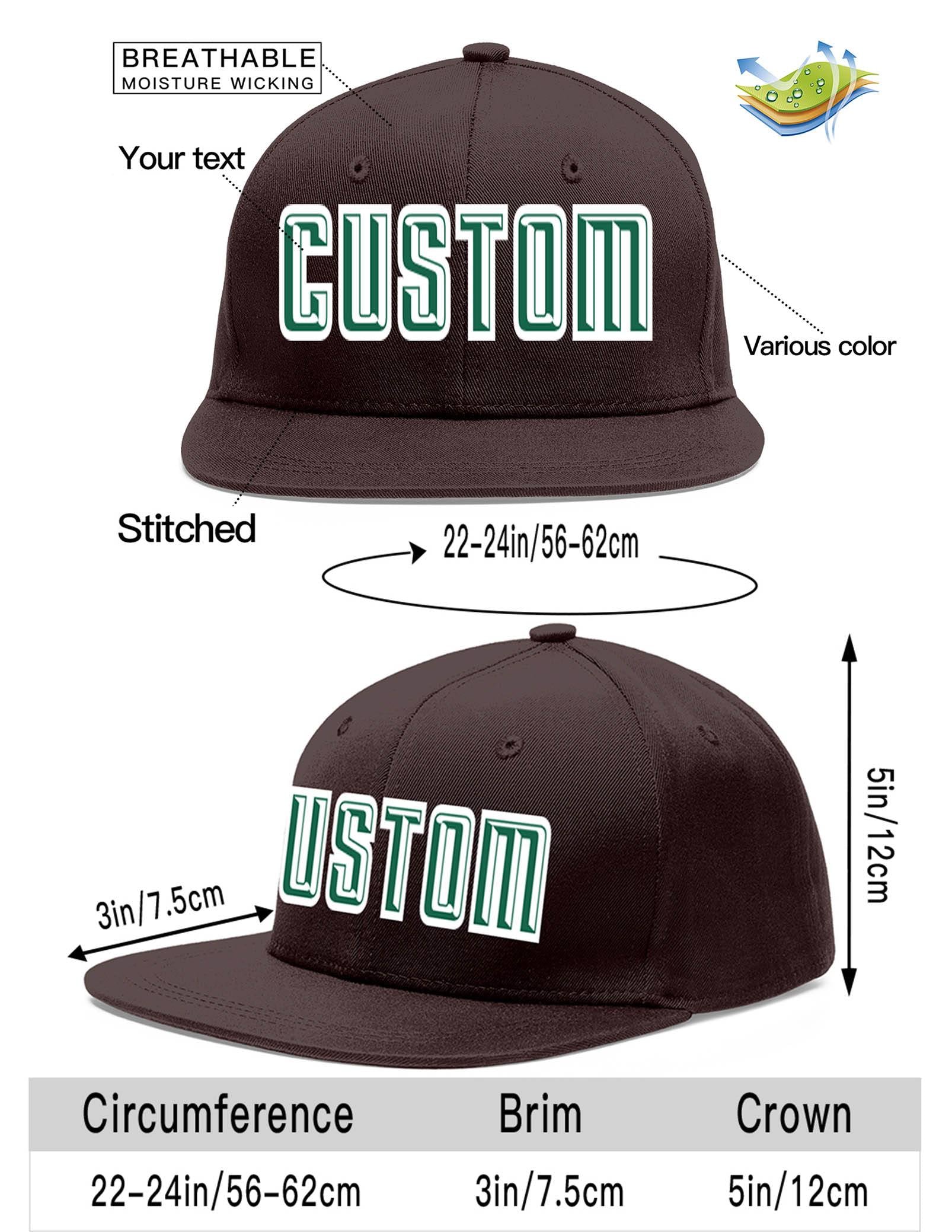 Custom Brown Kelly Green-White Flat Eaves Sport Baseball Cap