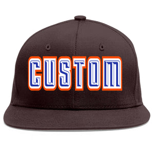 Custom Brown Royal-White Flat Eaves Sport Baseball Cap