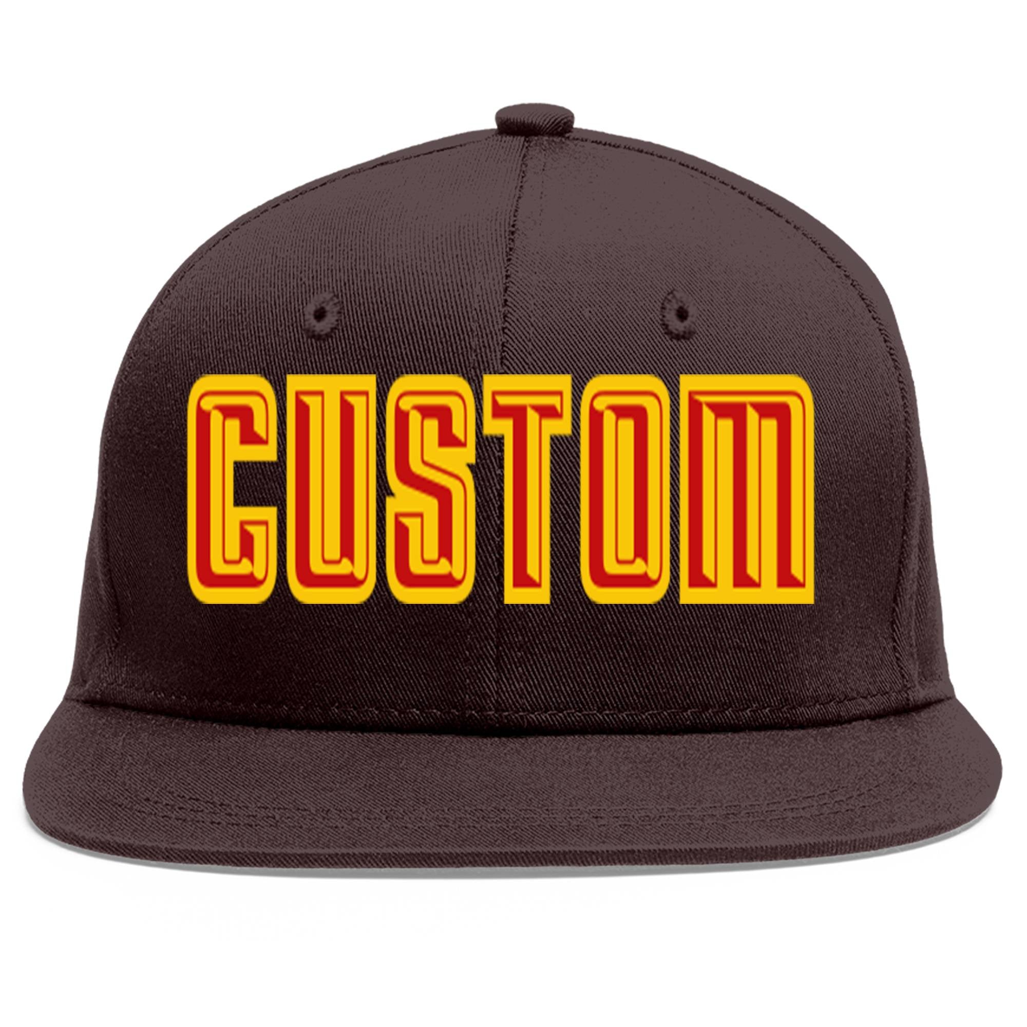 Custom Brown Red-Yellow Flat Eaves Sport Baseball Cap