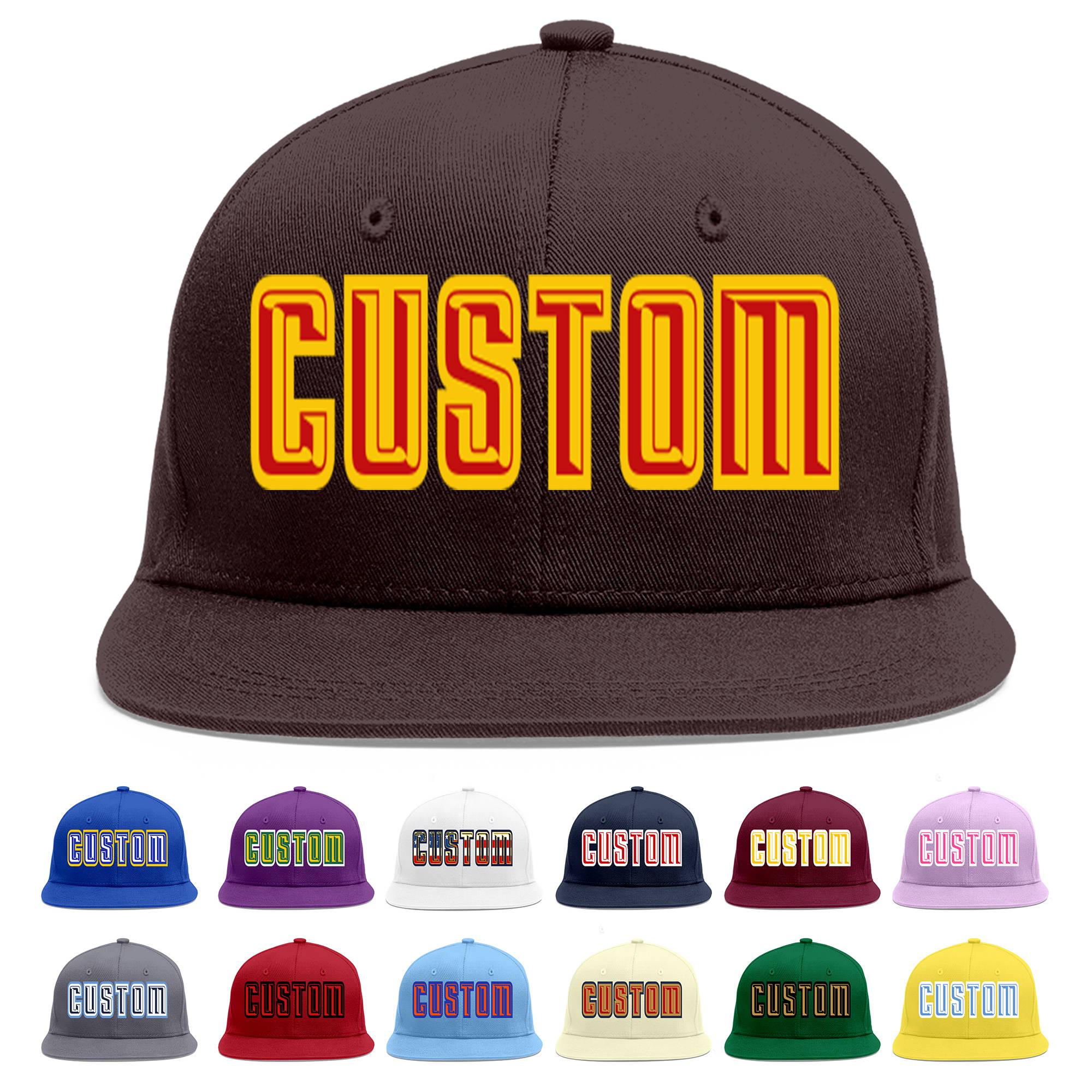 Custom Brown Red-Yellow Flat Eaves Sport Baseball Cap