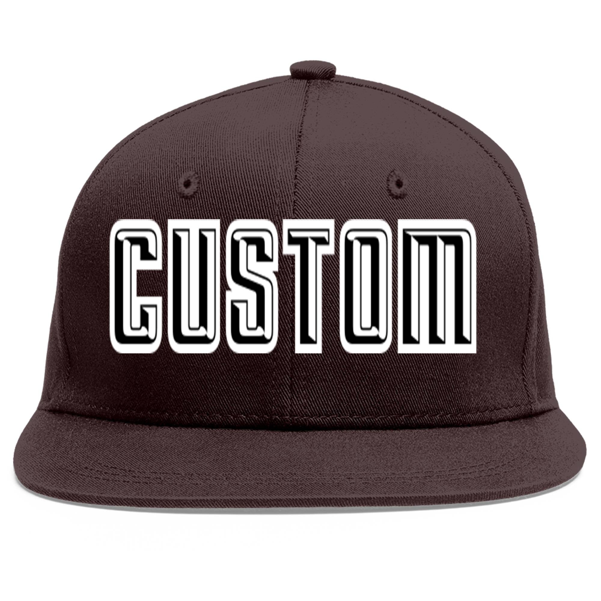 Custom Brown Black-White Flat Eaves Sport Baseball Cap