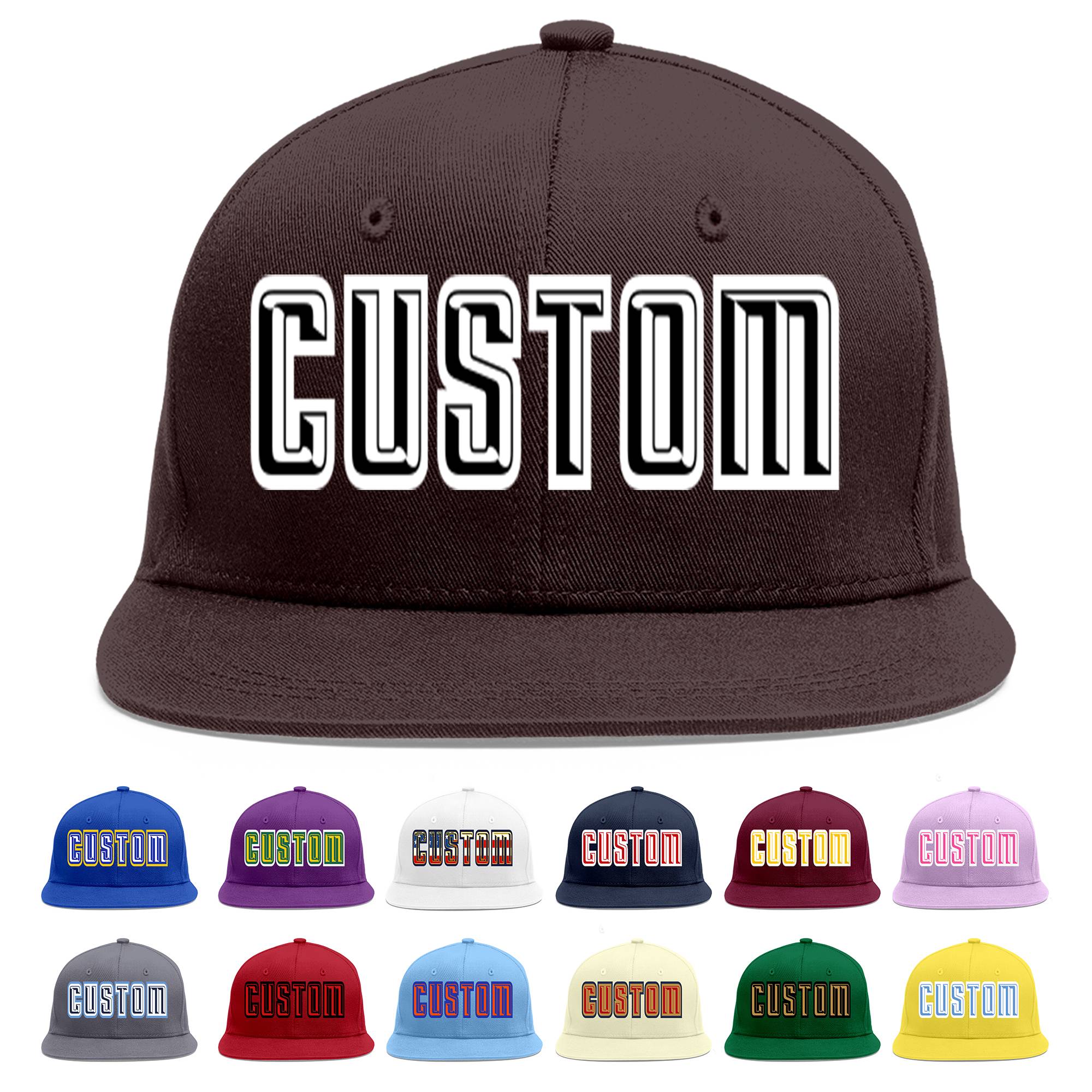 Custom Brown Black-White Flat Eaves Sport Baseball Cap