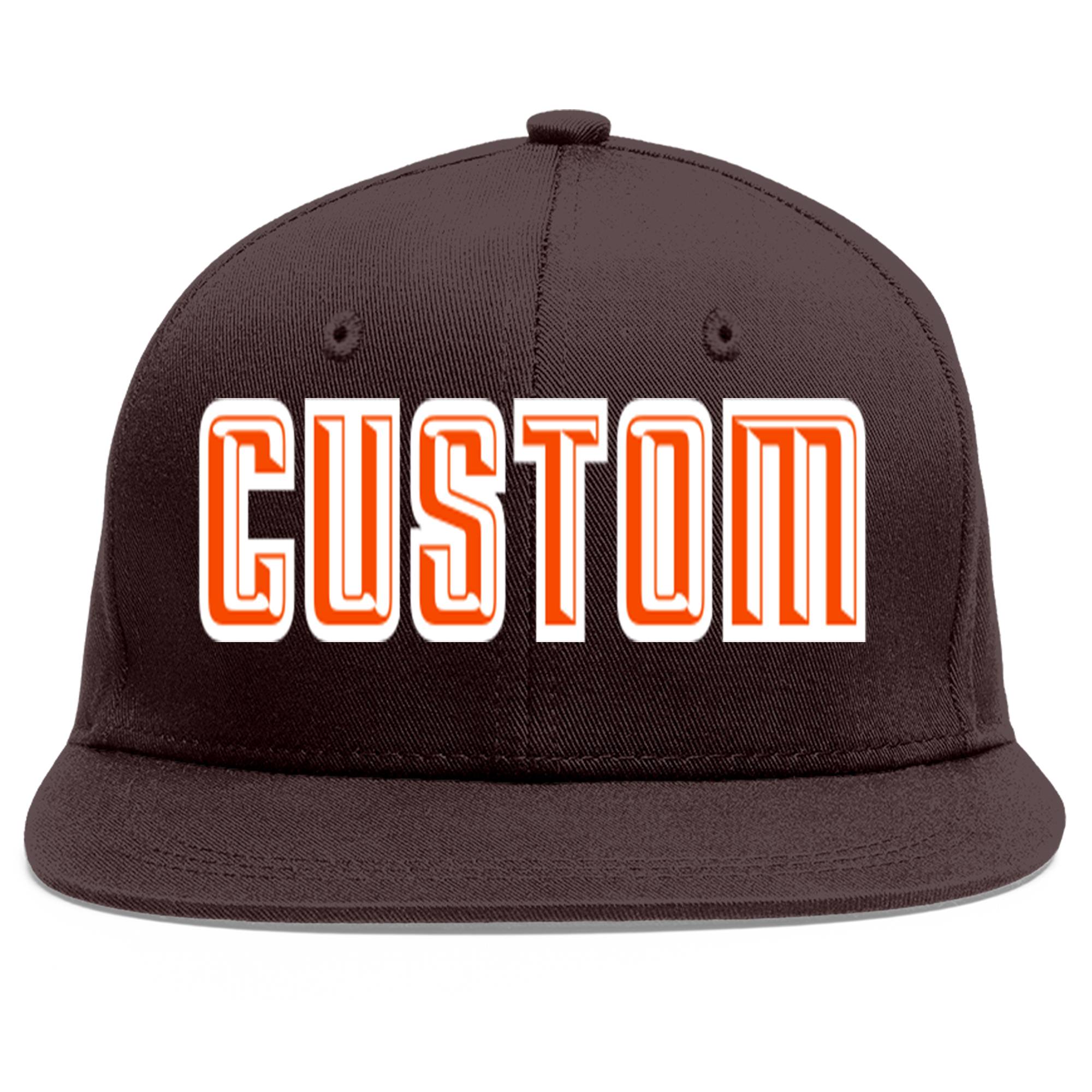 Custom Brown Orange-White Flat Eaves Sport Baseball Cap