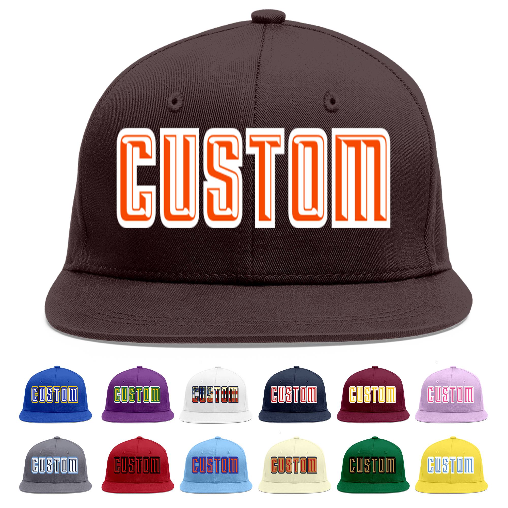 Custom Brown Orange-White Flat Eaves Sport Baseball Cap