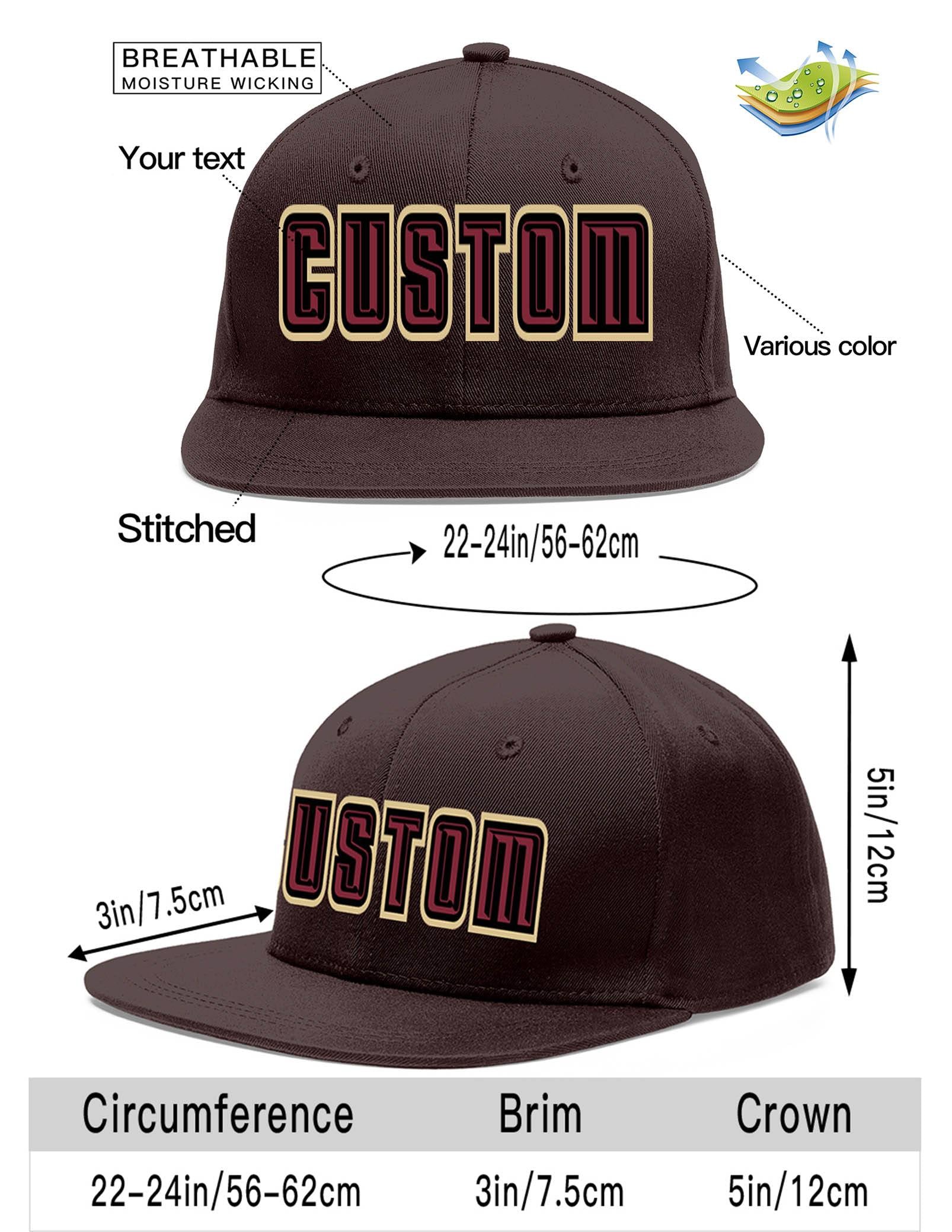 Custom Brown Crimson-Black Flat Eaves Sport Baseball Cap