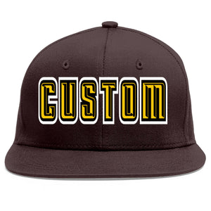 Casquette de baseball sport personnalisée marron or-noir Flat Eaves