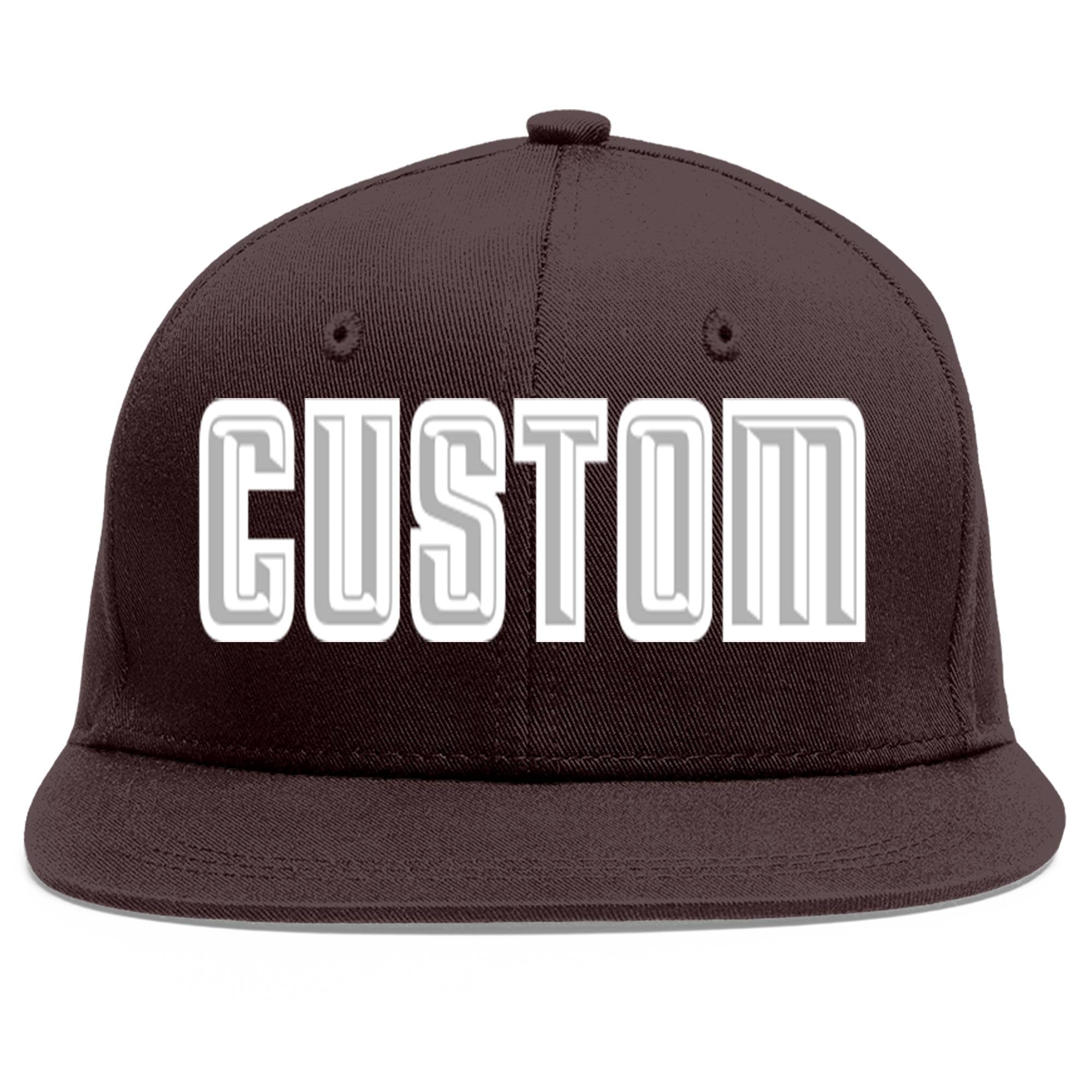 Custom Brown Gray-White Flat Eaves Sport Baseball Cap