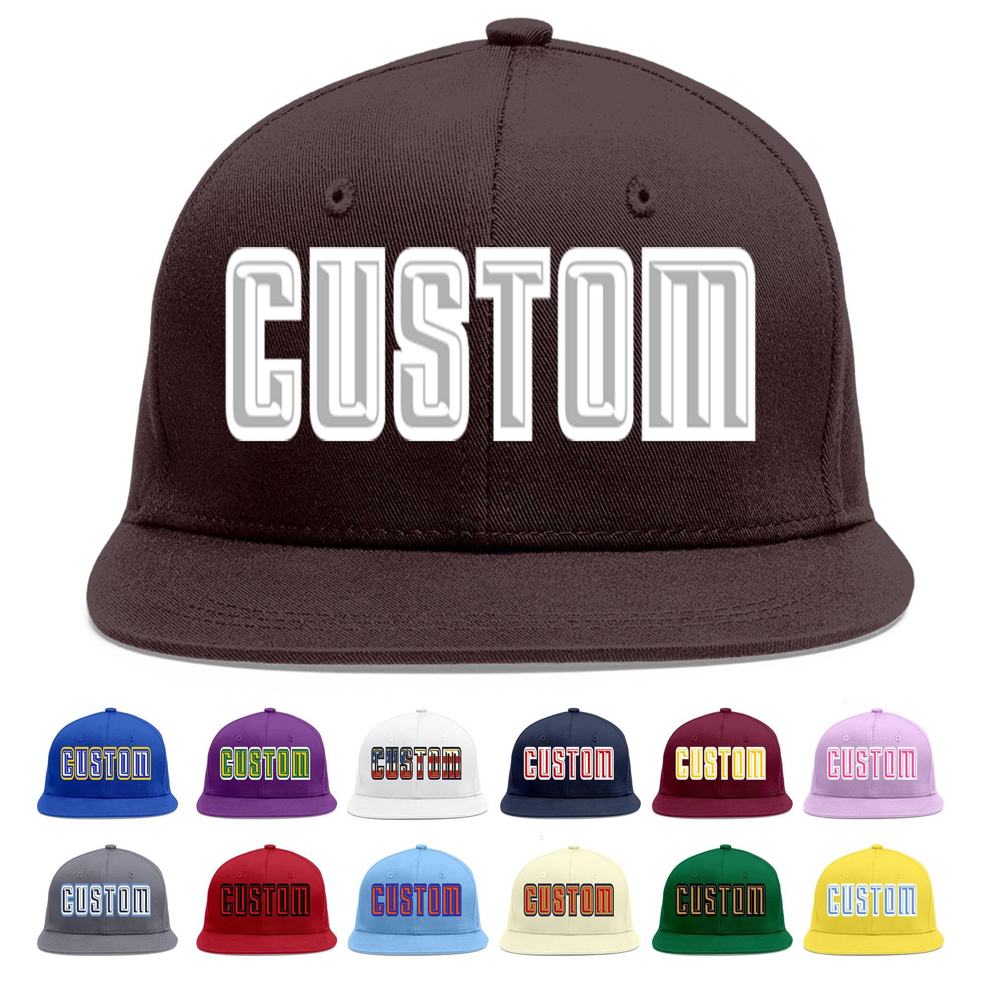 Custom Brown Gray-White Flat Eaves Sport Baseball Cap