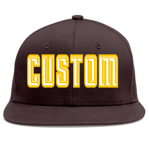 Custom Brown White-Gold Flat Eaves Sport Baseball Cap