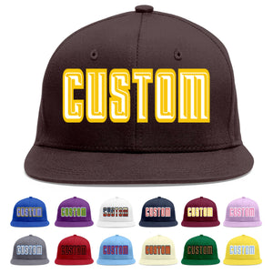 Custom Brown White-Gold Flat Eaves Sport Baseball Cap