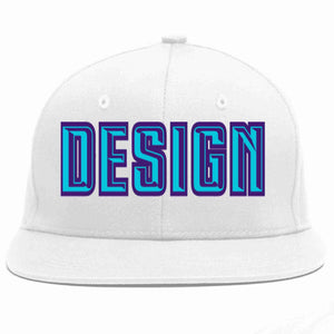 Conception personnalisée de casquette de baseball de sport à avant-toit plat bleu clair-violet blanc pour hommes/femmes/jeunes