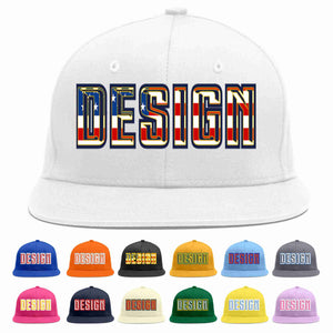 Custom White Vintage USA Flag-Gold Flat Eaves Sport Baseball Cap Design for Men/Women/Youth