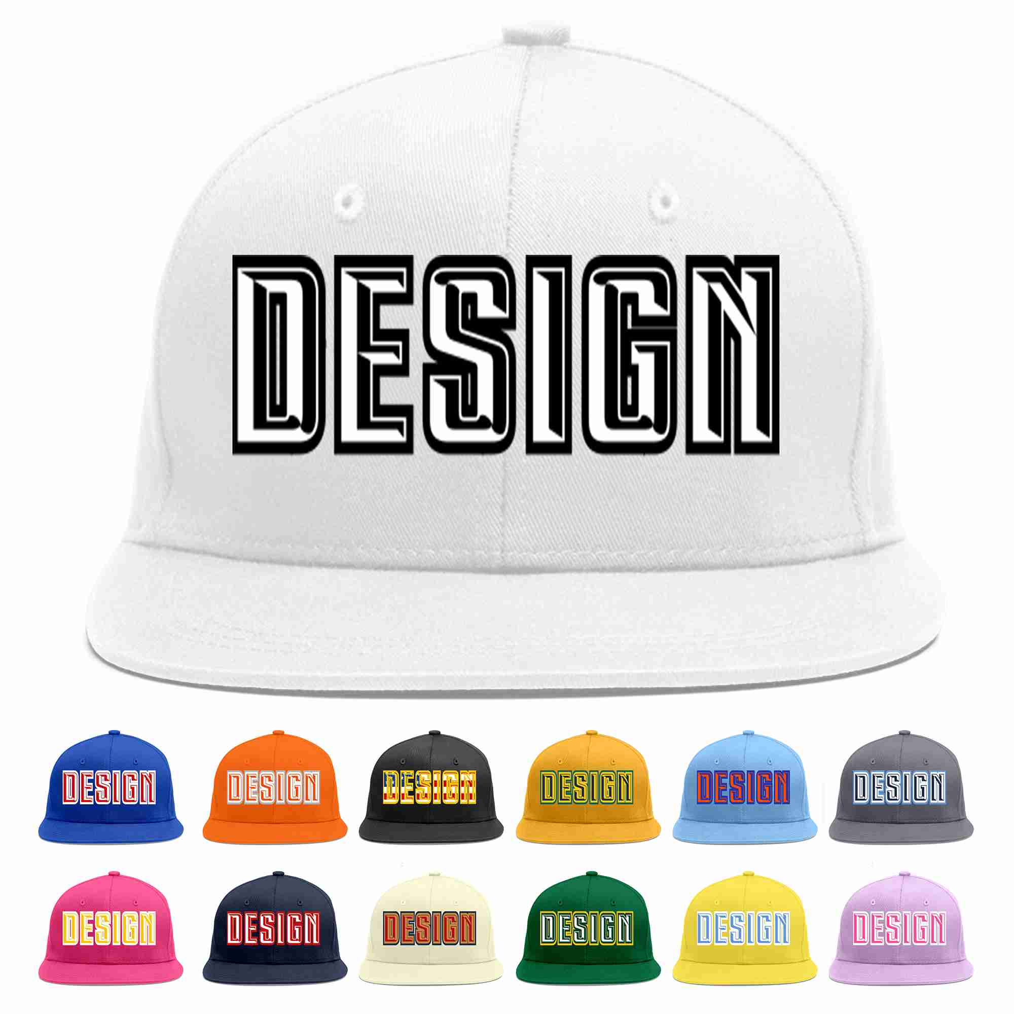 Custom White White-Black Flat Eaves Sport Baseball Cap Design for Men/Women/Youth