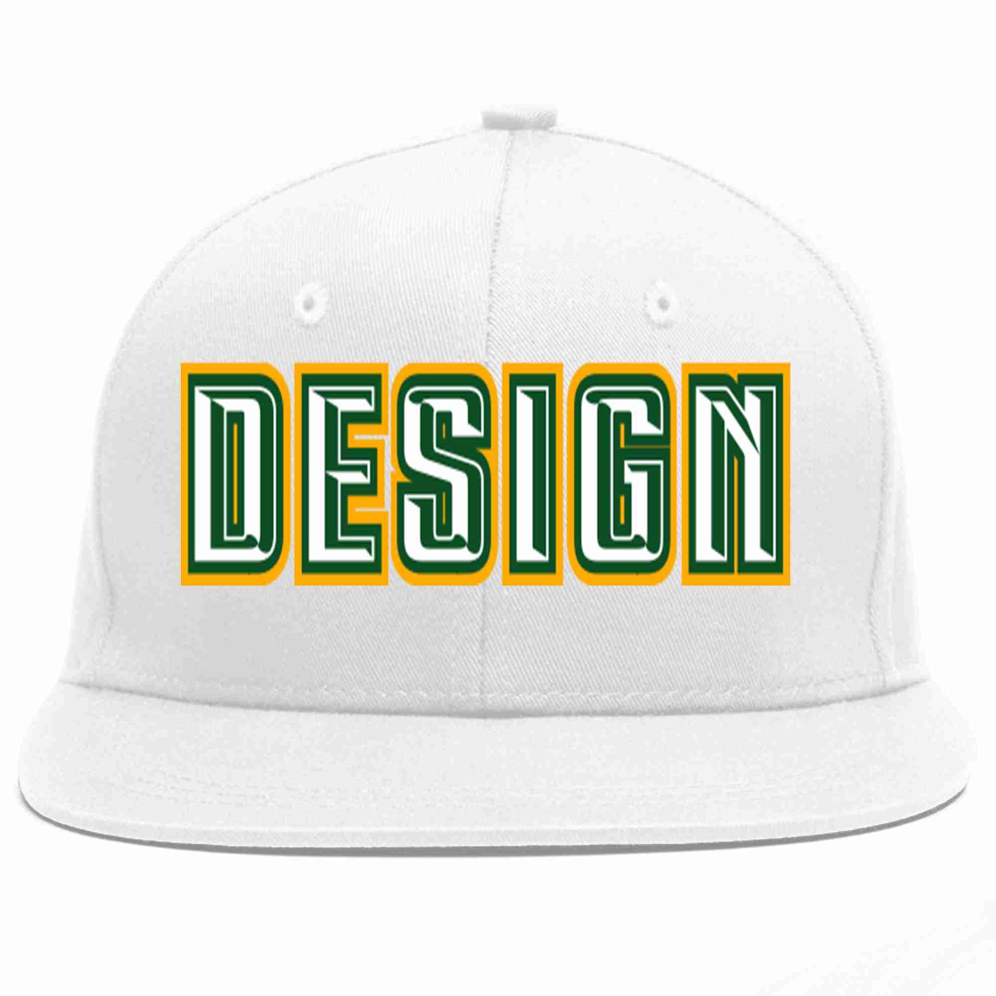 Custom White White-Kelly Green Flat Eaves Sport Baseball Cap Design for Men/Women/Youth