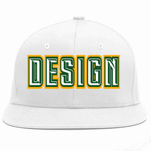 Conception personnalisée de casquette de baseball de sport à avant-toit plat blanc-vert Kelly pour hommes/femmes/jeunes