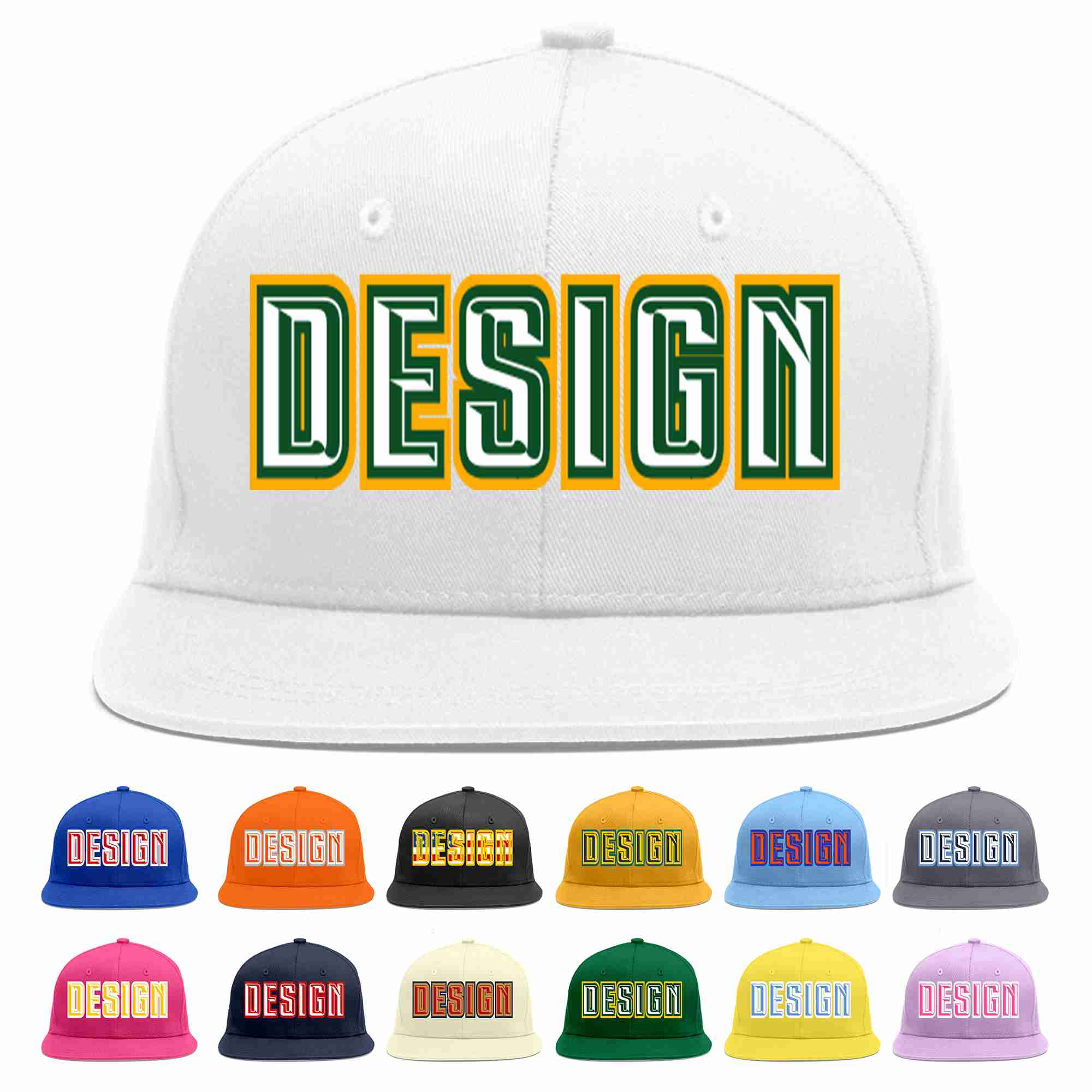 Custom White White-Kelly Green Flat Eaves Sport Baseball Cap Design for Men/Women/Youth