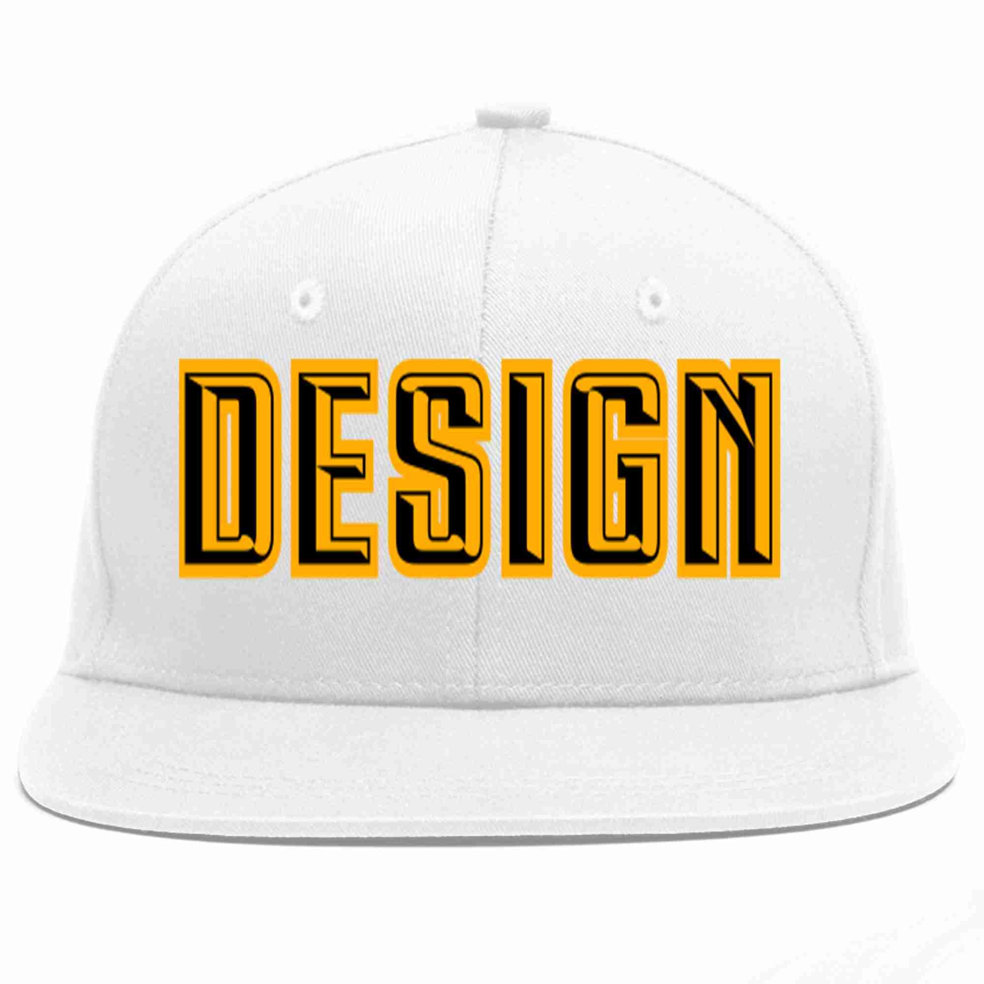 Conception personnalisée de casquette de baseball de sport à avant-toit plat blanc noir-jaune pour hommes/femmes/jeunes