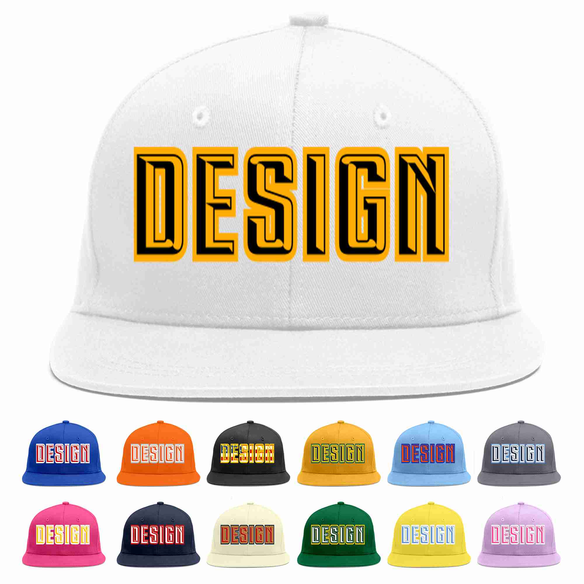 Custom White Black-Yellow Flat Eaves Sport Baseball Cap Design for Men/Women/Youth