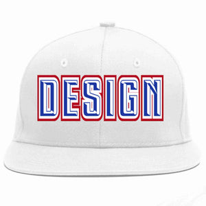 Conception personnalisée de casquette de baseball de sport à avant-toit plat blanc royal-blanc pour hommes/femmes/jeunes